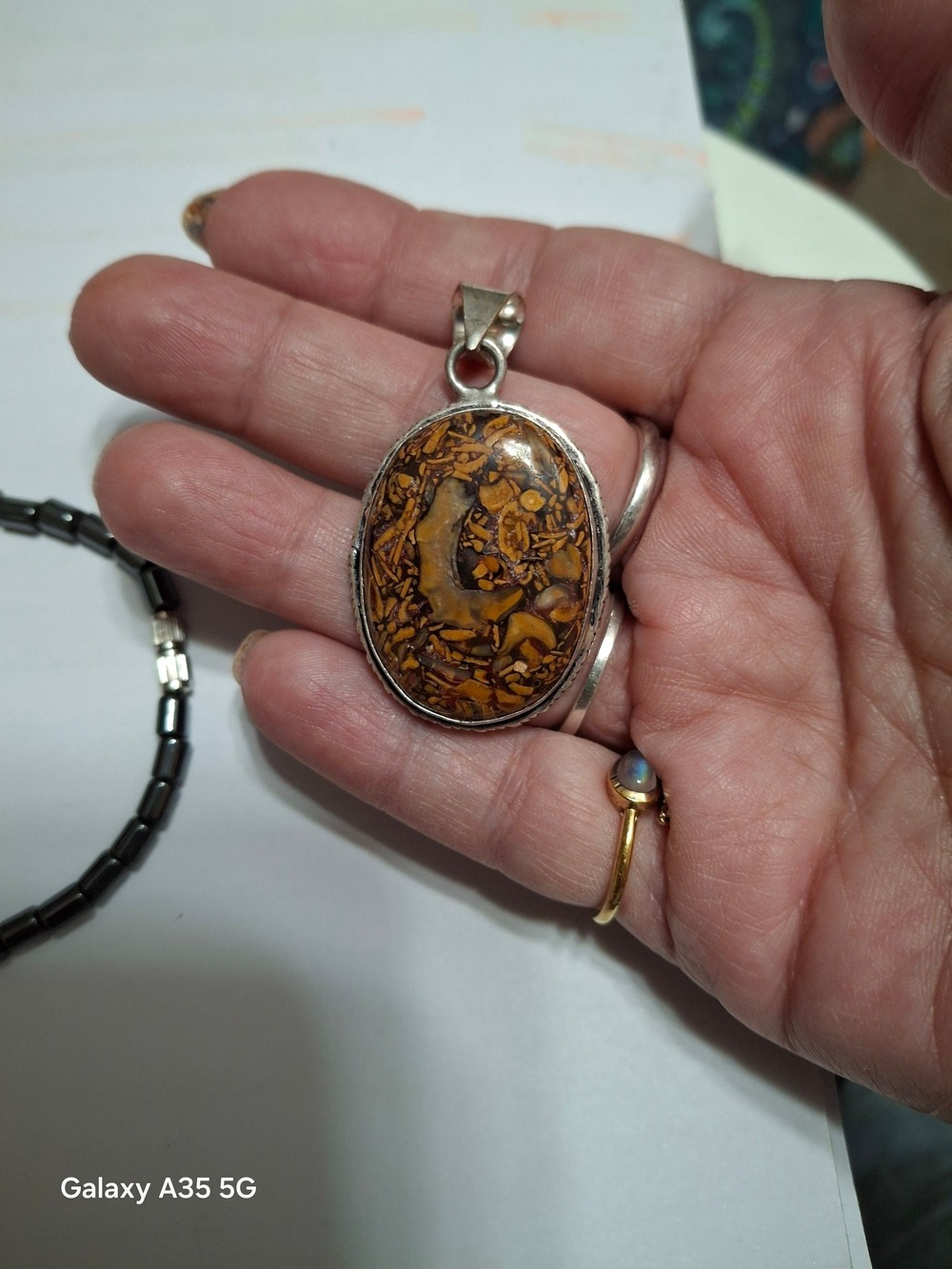 Handcrafted Brown and Gold Jasper Oval Pendant in Sterling Silver Setting